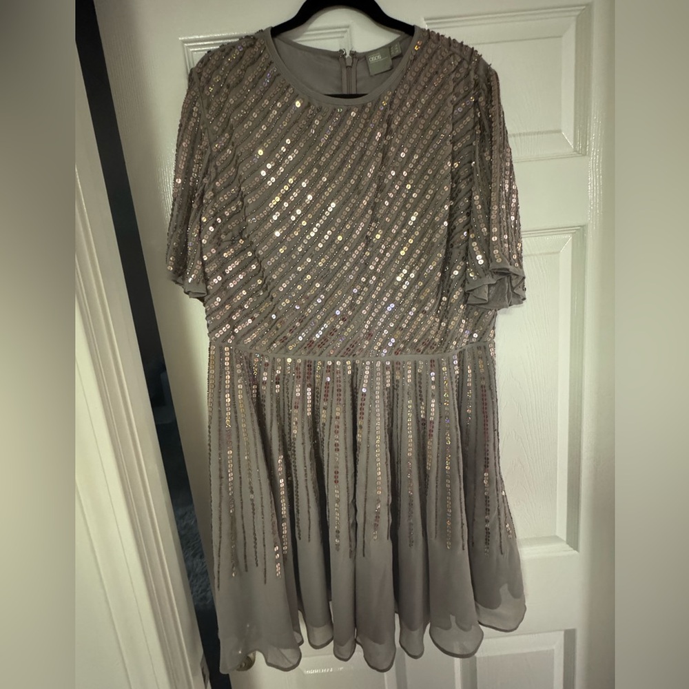 ASOS Curve Sequin Mini Dress in Taupe and Gold